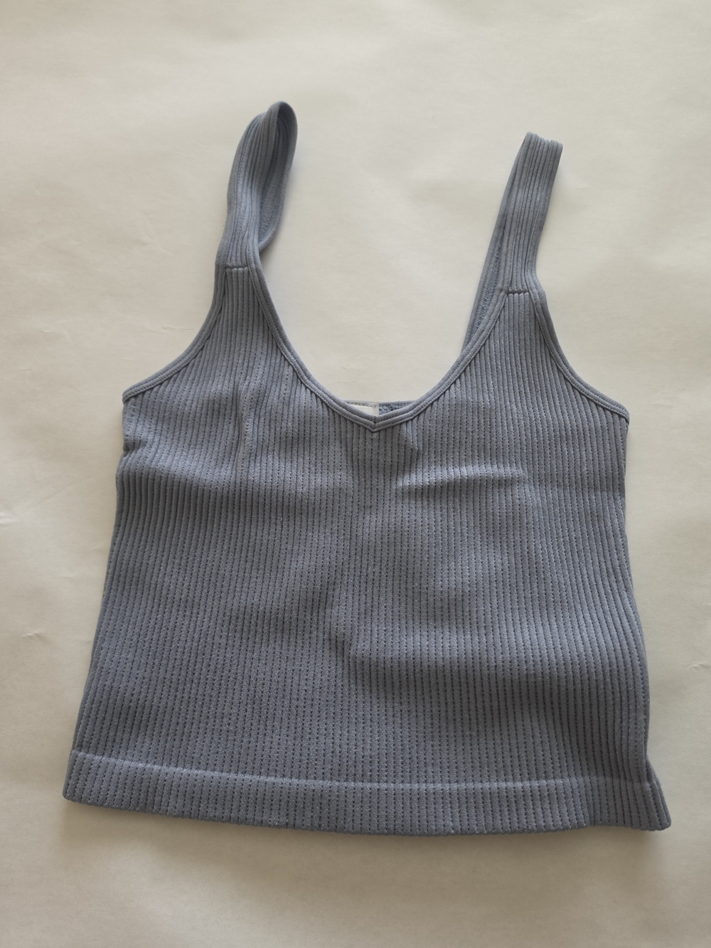 Ribbed V-Neck Crop Tank Top - Dusty Blue